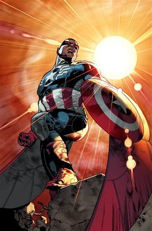 This photo released by Marvel shows superhero Sam "The Falcon" Wilson. Captain America will be an African-American. Marvel Comics' chief creative officer Joe Quesada says superhero Sam "The Falcon" Wilson will take over as the patriotic Avenger in an upcoming installment of the long-running comic book series.