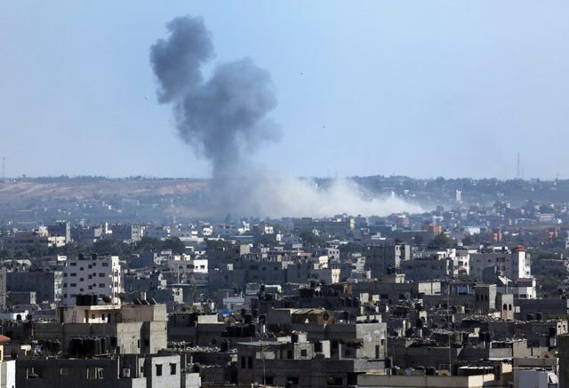 THE ASSOCIATED PRESS / Smoke rises after an Israeli missile strike hit the northern Gaza Strip, Thursday, July 17, 2014. Gaza residents rushed to banks, vegetable markets and shops Thursday during a first U.N.-brokered lull in 10 days of Israel-Hamas fighting, but a quick resumption of hostilities after it ended signaled that a permanent truce remains elusive. Hamas fired 10 rockets at Israel after the end of the temporary truce, while Israel launched two airstrikes at the Gaza Strip, security officials said. (AP Photo/Hatem Moussa)
