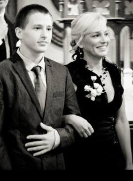 Ryan Brooks is seen with his mother Amy McDonald at a wedding.