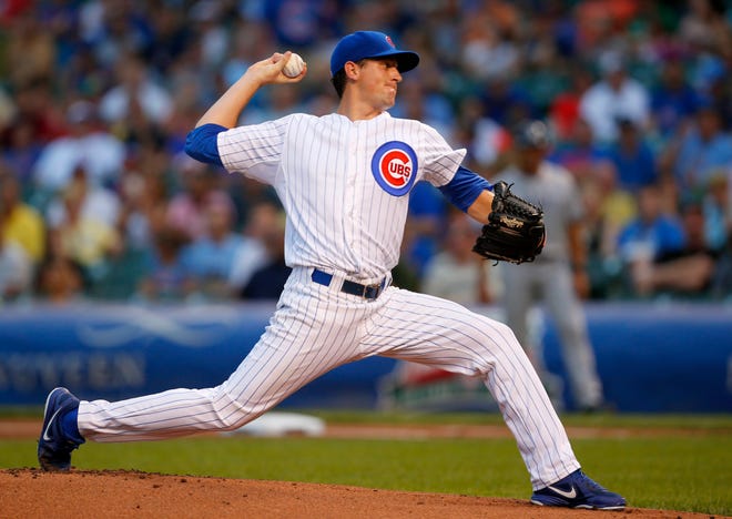 Chicago Cubs pitcher Kyle Hendricks delivers during the first inning against the San Diego Padres in a baseball game in Chicago, Tuesday, July 22, 2014. (AP Photo/Jeff Haynes)
