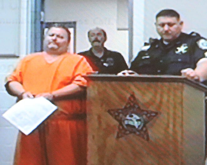 Derrick Ray Thompson has his bond hearing before a judge via video from the Bay County Jail on Wednesday.