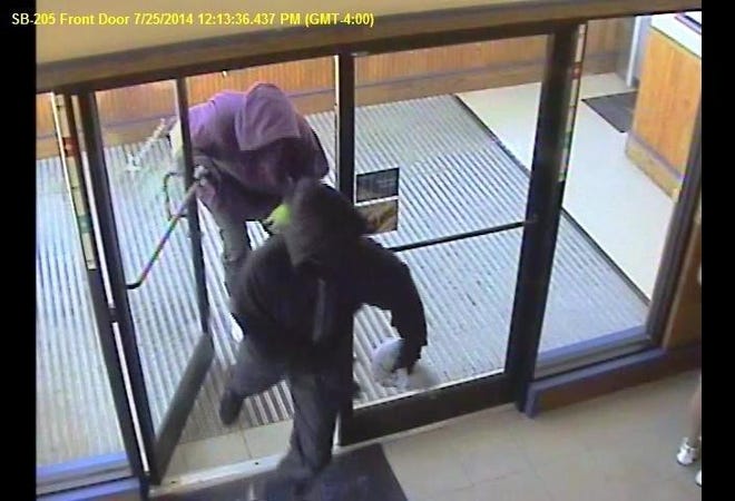 Moorestown police released this surveillance video image of two men who robbed the Susquehanna Bank on South Lenola Road on Friday.