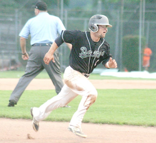 Joe Carcone heads to third base from second during the second game of the Mohawk Valley DiamondDawgs' doubleheader Friday against Elmira.



Times Photo/Jon Rathbun