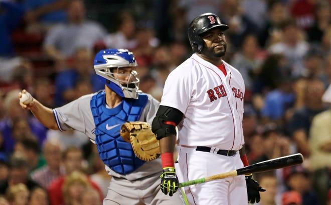 Boston's David Ortiz reacts after striking out against Toronto starter R.A. Dickey during the fourth inning.