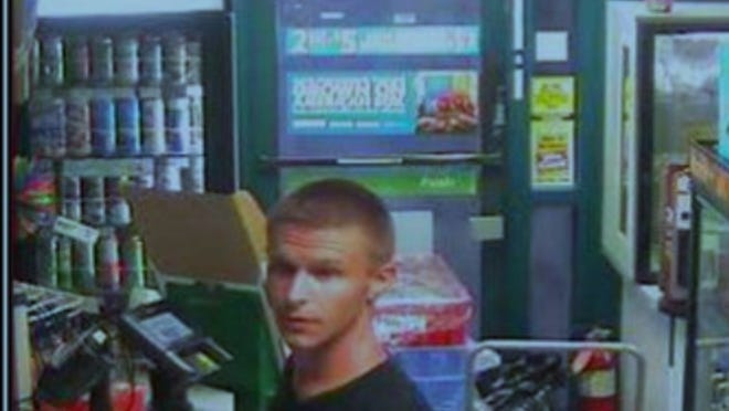 A still from surveillance video at a Delray Beach 7-Eleven. The Palm Beach County Sheriff’s Office believes he tried to pay with a counterfeit $20 bill.