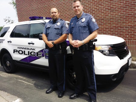 Kennebunk Police officers Michael Tucci and Matthew Harrington saved the life of a longtime Kennebunk resident after a traffic stop last Saturday.