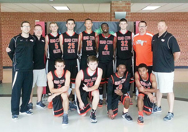 The Quad City Elite 16U Orange AAU basketball team won the NY2LA National Summer Jam Tournament in Milwaukee July 16-20. The Elite went 8-0 in the tournament and defeated Jersey City Boys Club 58-54 in the championship game. Team members are, front from left, Brady Huebbe, Tyler Houston, C.J. Neville and Jason Jones. Back row, assistant coach Andy Saey, head coach Logan Wynn, Isaac Gassman, Will Carius, Isaiah Roby, Donovan Oliver, Noah McCarty, assistant coach Ryan McCarty and assistant coach Jeff Houston.