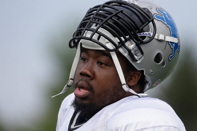 Detroit Lions defensive tackle Nick Fairley is seen before an NFL football training camp in Allen Park, Mich., Tuesday, Aug. 6, 2013. (AP Photo/Carlos Osorio)
