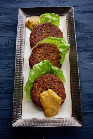 Freekeh Burgers With Chipotle Mustard, made from a recipe in the new cookbook, “The Freekeh Cookbook: Healthy, Delicious, Easy-to-Prepare Meals With America’s Hottest Grain,” by Bonnie Matthews.
