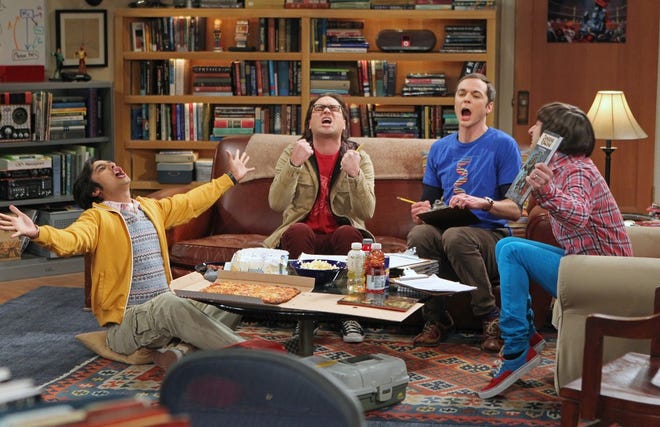 From left, Kunal Nayyar, Johnny Galecki, Jim Parsons and Simon Helberg in a scene from "The Big Bang Theory."