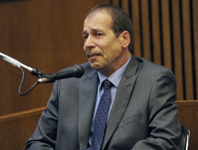 Theodore Wafer testifies in his own defense during the seventh day of testimony for the Nov. 2, 2013, killing of Renisha McBride, Monday, Aug. 4, 2014, in Detroit. He said he feared for his life when he fired at McBride on his porch in Dearborn Heights, Mich. Wafer was convicted of second-degree murder and could be sentenced to up to life in prison with the chance for parole.