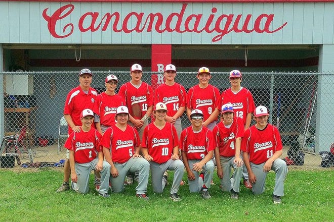 The Canandaigua Braves swept the playoffs to win the Monroe County Babe Ruth 15U Division with a victory over Fairport in the finals on July 26. Pictured are Noah Detar, front left, Dylan Shaw, Brian Hoffman, Ryan Albert, Andrew Sliwka, Devin O'Dell, coach Jadon Hoffman, back left, Casey Rizzo, Jake Hoover, Tanner Cooper, Johnny Polimeni and Sammy McClean. Not pictured is Quinn Sullivan. Submitted to MPM