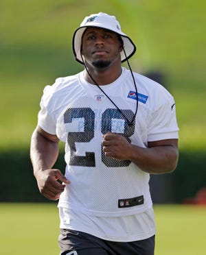Carolina running back Jonathan Stewart worked out at camp for the first time this preseason. Stewart had been out with a hamstring issue.