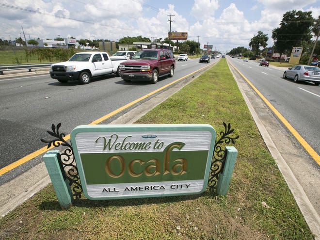 The existing welcome to Ocala sign is shown near the intersection of SR200 and I-75 is shown In Ocala, FL, on Friday August 8, 2014. The City of Ocala will spend $200,000 in Florida Highway Beautification grants to beautify this area and other gateways to the city on several major roads.