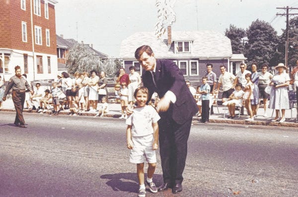 Former Standard-Times advertising service manager Gerard Gaudette took this snapshot of Jo-Ann Glica and Edward M. Kennedy during the Feast of the Blessed Sacrament Parade in New Bedford about 50 years ago.