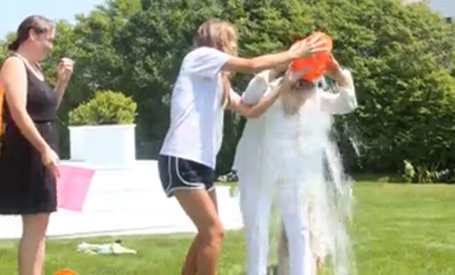 Kennedy family matriarch Ethel Kennedy joins the ALS Ice Bucket Challenge by dumping a bucket of water over her head - and challenged President Barack Obama to do the same.