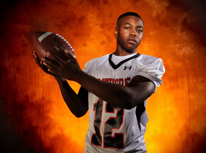Latrevious Mann (12), Hawthorne wide receiver, during High School Media Days at the Gainesville Sun July 29, 2014.