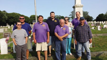 From left, Valerie Brown and Carl Walton from Ocean View Cemetery, and Elks Club members Tom Chase, Shawn Hubbard, Al Ingraham, June Messier, Richard Libby, and Roger Messier. The Elks plan to clean grave markers at the cemetery beginning in September.