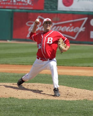 Former Bradley University pitcher Jacob Booden, now with the Chiefs, in action at Dozer Park in his college days.