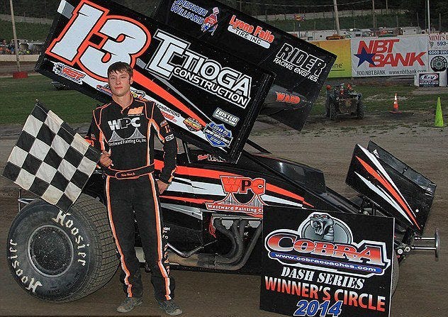 Kevin Ward Jr. is shown here in victory lane after a Dash Series victory on the Empire Super Sprints tour. The 20 year-old driver, who was named Rookie of the Year in 2012, died after being hit by Tony Stewart’s sprint car following an on track altercation last Saturday at Canandaigua Motorsports Park, located not far from Rochester, NY. (Empire Super Sprints photo)