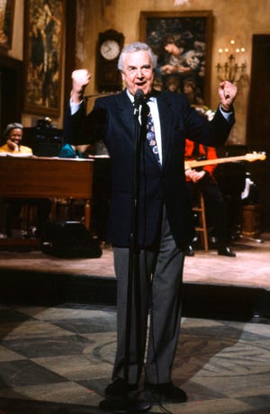 This 1992 photo shows announcer Don Pardo on the set of "Saturday Night Live."