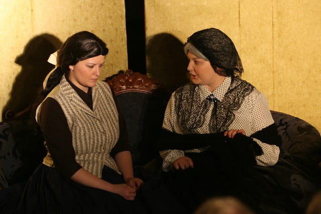 PHOTO COURTESY OF GOOD TIMES COMMUNITY THEATRE LEAGUE Twin sisters Alisha Smedley and Sabrina Dyer portray a niece and an aunt in Good Times Community Theatre League’s past production of “Little Women.” The theatre group will perform “The Little Prince” Oct. 16-19. 
 PHOTO COURTESY OF GOOD TIMES COMMUNITY THEATRE LEAGUE Good Times Community Theatre League members Lauren Peck, left, and Terrance Volden are seen in the group’s production of “The Last Five Years.” 
 PHOTO COURTESY OF GOOD TIMES COMMUNITY THEATRE LEAGUE Casey Morgen is seen portraying a glamorous princess who must refuse Prince Valliant’s (Dalton Luman) marriage proposal in Good Times Community Theatre League’s “Princess and the Pea.” 
 PHOTO COURTESY OF GOOD TIMES COMMUNITY THEATRE LEAGUE Good Times Community Theatre League’s production of “Arsenic and Old Lace” contained this tense scene between characters Mortimer Brewster (Matthew Reif) and Johnathan (Richard Reif). 
 PHOTO COURTESY OF GOOD TIMES COMMUNITY THEATRE LEAGUE Good Times Community Theatre League will perform various shows in the coming months. Among its past shows is “Barefoot in the Park,” which featured Darrell Plummer Jr., left, and Beverly Anderson. The group will perform “The Little Prince” Oct. 16-19.