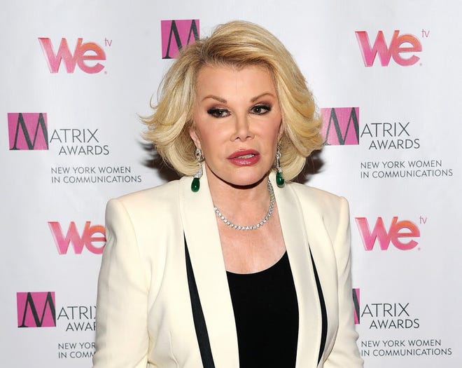 Television personality Joan Rivers. Two police officials say Rivers has been rushed in cardiac arrest from a doctor’s office to a New York City hospital, Thursday, Aug. 28, 2014.
