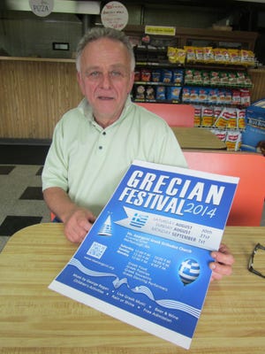 John Gagas, organizer of the Grecian Festival, sponsored by the Sts. Anargyroi Greek Church, holds a poster for the three-day event, being held Aug. 30, Aug. 31 and Sept. 1, beginning at noon each day at the church at the corner of Cashman and Central streets. WICKED LOCAL PHOTO/ MARY WENZEL