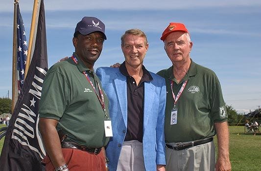 Ed Speller (left), executive director of STAND DOWN, with Harry Kalas and Jerry Jonas at the 2003 event