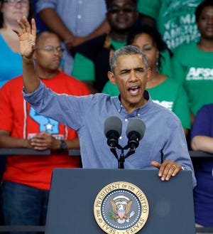 Morry Gash/The Associated PressPresident Obama speaks at Laborfest 2014 on Monday at Henry Maier Festival Park in Milwaukee. Obama renewed his call for an increase in the minimum wage.
