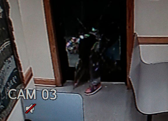 Bridgeton police are seeking help in identifying this man who broke into Roy’s Family Restaurant on D Street (U.S. 17) early Friday morning. Although his head and face are covered, he is wearing distinctive red and black Nike Air Force 1 shoes.