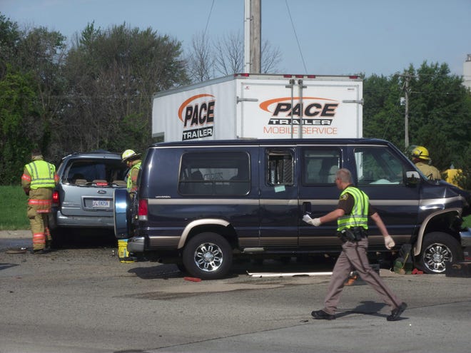 Rescue crews at the scene of a serious crash on Business Loop I-196 and Byron Road in Zeeland Township about 11 a.m. Tuesday, Sept. 2. Jim Hayden/Sentinel staff