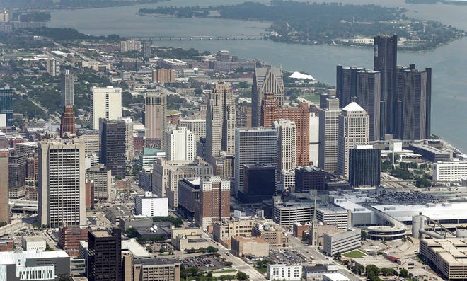 In this July 16, 2013 aerial file photo, the downtown of the city of Detroit is shown.