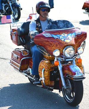 A rider participates in Sara's Ride on Saturday, beginning in North Hampton at Seacoast Harley-Davidson.