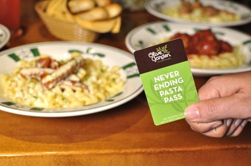 Olive Garden is celebrating the return of its most popular promotion - Never Ending Pasta Bowl - with the introduction of the first-ever Never Ending Pasta Pass.