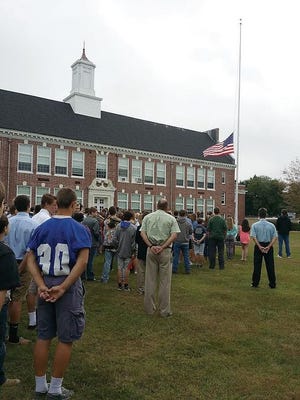 Students and staff at Kennebunk High School held a Sept. 11 remembrance ceremony Thursday. In addition to the school community, local veterans and members of area police and fire departments gathered on the high school's front lawn.