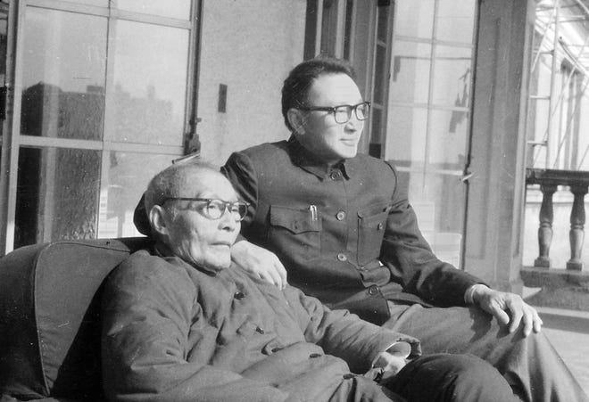 Y.T. Wu and Wu Zongsu sit in 1978 in Shanghai, China. The younger Wu, who now lives in San Francisco, is trying to rehabilitate his father's image.