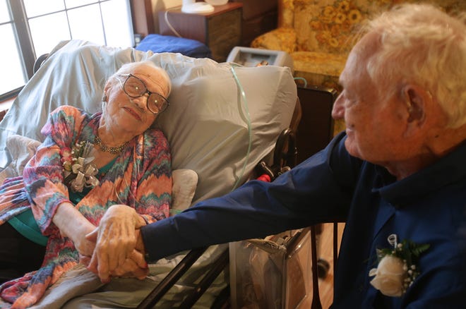 Wayne and Elaine Walker celebrated the 75th wedding anniversary Saturday. Elaine said she wasn’t sure about getting married, but Wayne won her over. “He’s the only man I’ve ever loved. He prays for me 17 times a day,” she said.