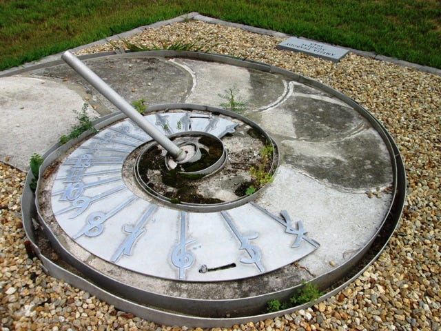 The Amelia Peabody Sundial is now on the grounds of the Dover Town Library.