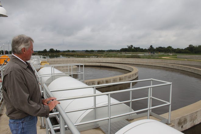Monmouth Public Works Director Andy Jackson looks out at the city’s wastewater treatment facility, which uses entirely biological agents to filter sewage into clean water. It is then emptied into a nearby stream. MATTHEW DUTTON/REVIEW ATLAS