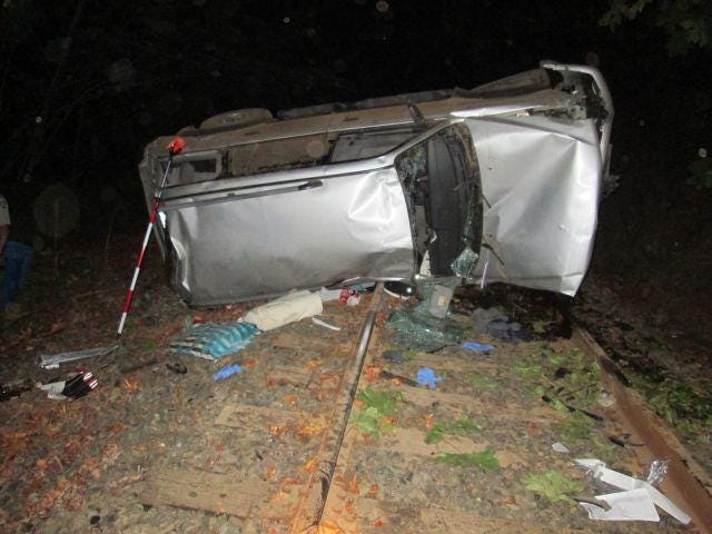 An SUV went down a 40 foot embankment as early as Saturday night but wasn't discovered until Monday morning, when an 18-year-old Eugene woman was found screaming for help. An 18-year-old Eugene man was found dead at the scene.