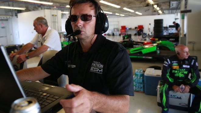 Jim Malicki, head engineer for Extreme Speed Motorsports, reviews performance metrics on one of the team’s cars during a practice run at Circuit of the Americas last week. ESM was preparing for the Lone Star Le Mans, which will run Friday and Saturday at the track in Southeast Austin.