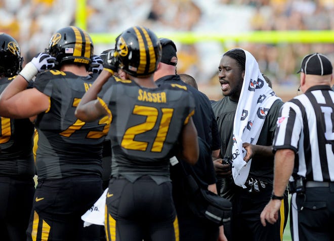 Markus Golden takes on the role of motivator during Missouri's 31-27 loss to Indiana on Saturday.
