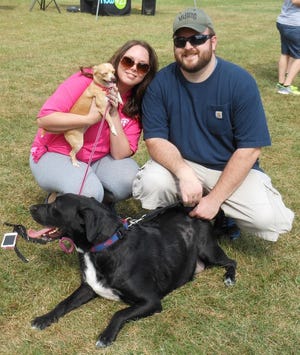 Bill and Ashley Shawley walked in the American Heart Association's Mason Dixon Heart and Stroke Walk in Greencastle Sunday afternoon with their two dogs, Khloe and Bo.