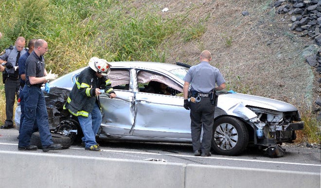 Two people were taken to area hospitals after a single-car crash on Route 33 in Hamilton Township Monday.
Firefighters had to cut them free from their wrecked vehicle. At least one of the passengers was placed on a backboard. 

The crash occurred around 1 p.m. on Route 33 northbound. A silver Honda Accord passing the exit for Business Route 209 (Snydersville) apparently struck a bridge.
The vehicle ended up facing the wrong direction on the shoulder of Route 33, with both passengers unable to get out.
Firefighters from Stroudsburg Fire Department and Blue Ridge Hook & Ladder Co. used a pry bar to try to gain access to the victims. When that didn't work, the jaws of life were used to enter the vehicle.
Both passengers were transported to area hospitals. 
No further details were available.