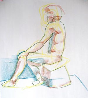 A model sketch composed by Laura Wingerd at a recent session of the UO’s Saturday Figure Drawing Group.