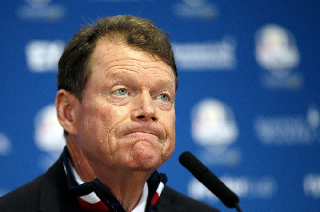 US team captain Tom Watson attends a press conference after Europe won the 2014 Ryder Cup golf tournament at Gleneagles, Scotland, Sunday, Sept. 28, 2014. (AP Photo/Alastair Grant)