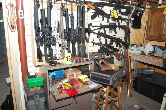 Police said they found 300 guns at the home of Wayne Cinquini on Main Road in Westport.