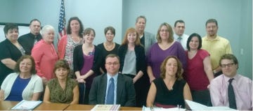 Elder Abuse Task Force members are pictured from left, front row: Jeanne Carlstadt, NARFE Officer, Crystal Venetti, Senior Solutions, District Attorney Ray Tonkin, Robin S. LoDolce, AAA Director, Jim Rabbas, AAA Supervisor and Protective Services Investigator. Second row: Diane Quintillani, Safe Haven, Derrick Bellinger, NBT Bank, Monica McVitie, AARP/Lax Volunteer, Marybeth Sayles, Victims Intervention, Monica Hermes, Belle Reve, Christa Fuchs, Celtic Hospice &Homecare, Jill Gamboni,Representative Mike Peifer’s 139th District, Rich Shulman, Pa Dept. of Aging/Adult Protective Services, Amy Burke, Dime Bank, Daniel Sanchez, Pa Adult Protective Services, Denise Herbert, CMP MH/ID, Andrew Seder, Senator Lisa Baker’s office.
contributed