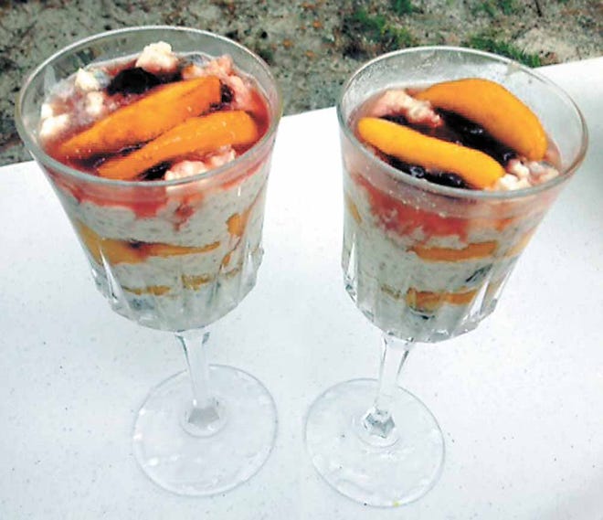 These rice pudding and sliced peaches trifles won first place for Hope Cusick at the first N.C. Rice Festival.